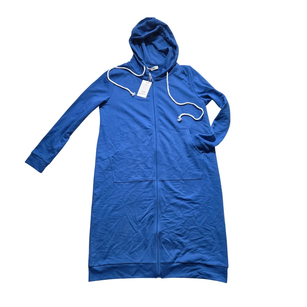 Grace Karin Blue Long Zip Up Hoodie Dress Casual Lounge Wear Size S